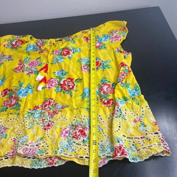Relativity Yellow & Floral Light & Flowy Short Sleeve Top Shirt Plus Size 3X - Picture 7 of 8